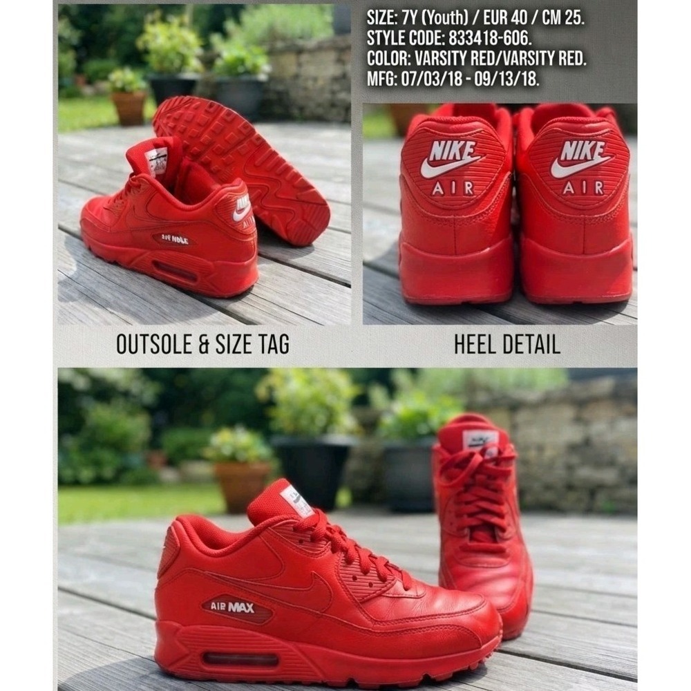Size 7 Young,  Nike Air Max 90 GS Essential,red Leather, Air Unit